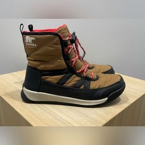 Sorel Boots Youth 4 Whitney Snow camel  Leather Faux Fur Lace Up Casual Comfort